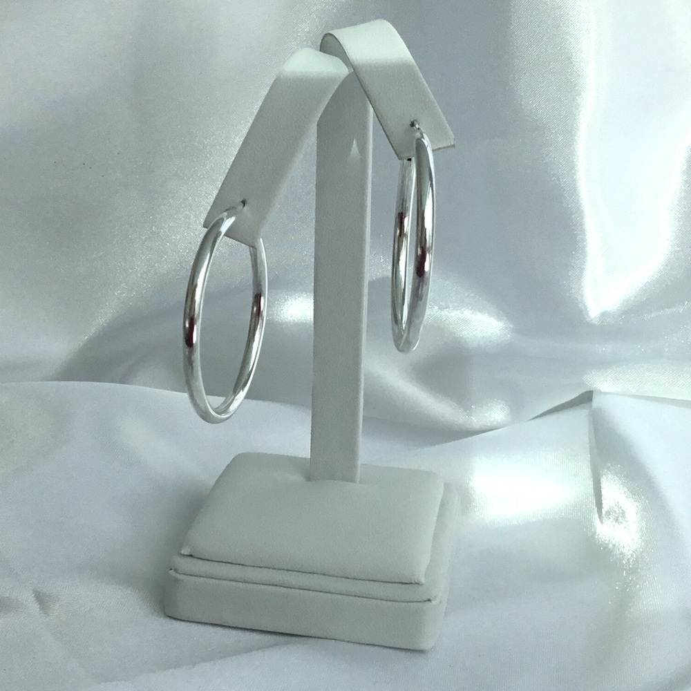 Sterling 3mm Round Tube Hoop Earrings - Picture 8 of 16